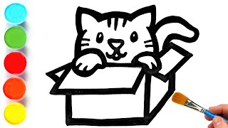 cat in box picture drawing painting and coloring for kids toddlers lets draw together