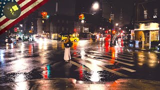 Heavy Rain & Thunderstorm in New York City | Night Walk with Lightning | 4K Walking Tour