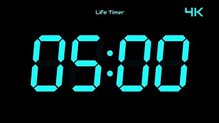 5 Minutes Countdown Timer ⏰ | Big Digital Clock | 4K Timer 