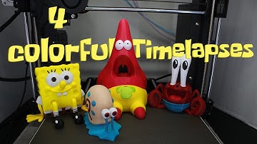 4 Colorful 3D Printed timelapses 4k | Prusa i3 + mmu2s + octolapse (spongebob theme)