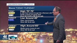 A cold front comes through today with wind and no clouds