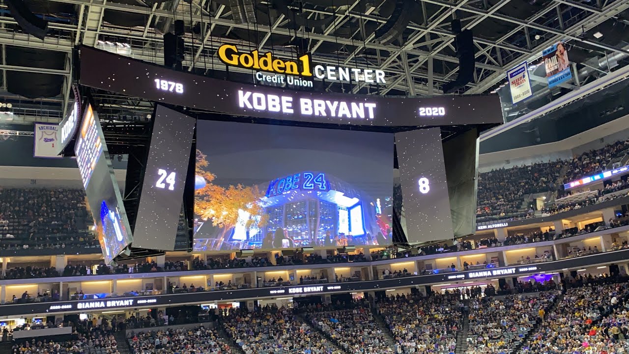 Lakers vs Sacramento tribute to Kobe Bryant, 1st away game fans chanting Kobe, full house