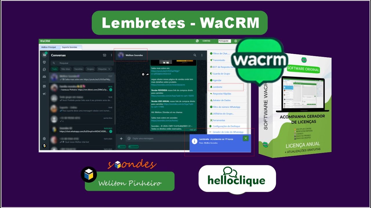 WaCRM gerenciador de multicontas whatsapp - lembrete WaCRM - YouTube