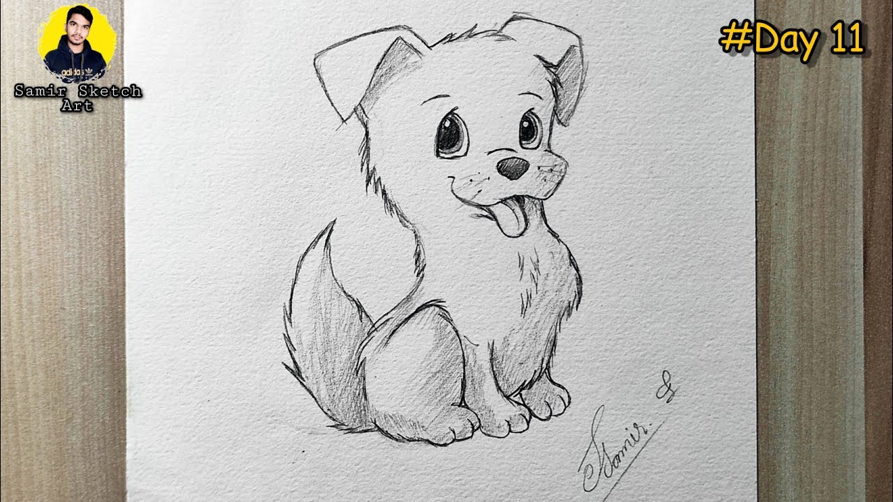 How to Draw Dog || simple cute Dog drawing ||Daily challenge Day11 ...