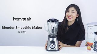 homgeek - Blender Smoothie Maker, 700W Glass Blender Mixer with