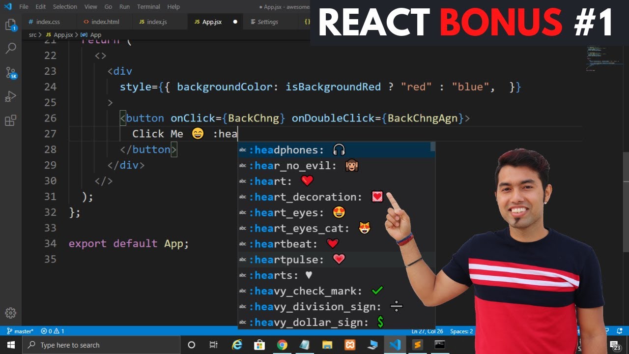 Reactjs Bonus How To Type Emoji In Vs Code In Vs Code Emoji Extension Youtube