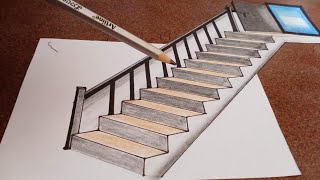 3D drawing Stair on paper with Door  #3d#drawing #stair #door #worldclass3dart