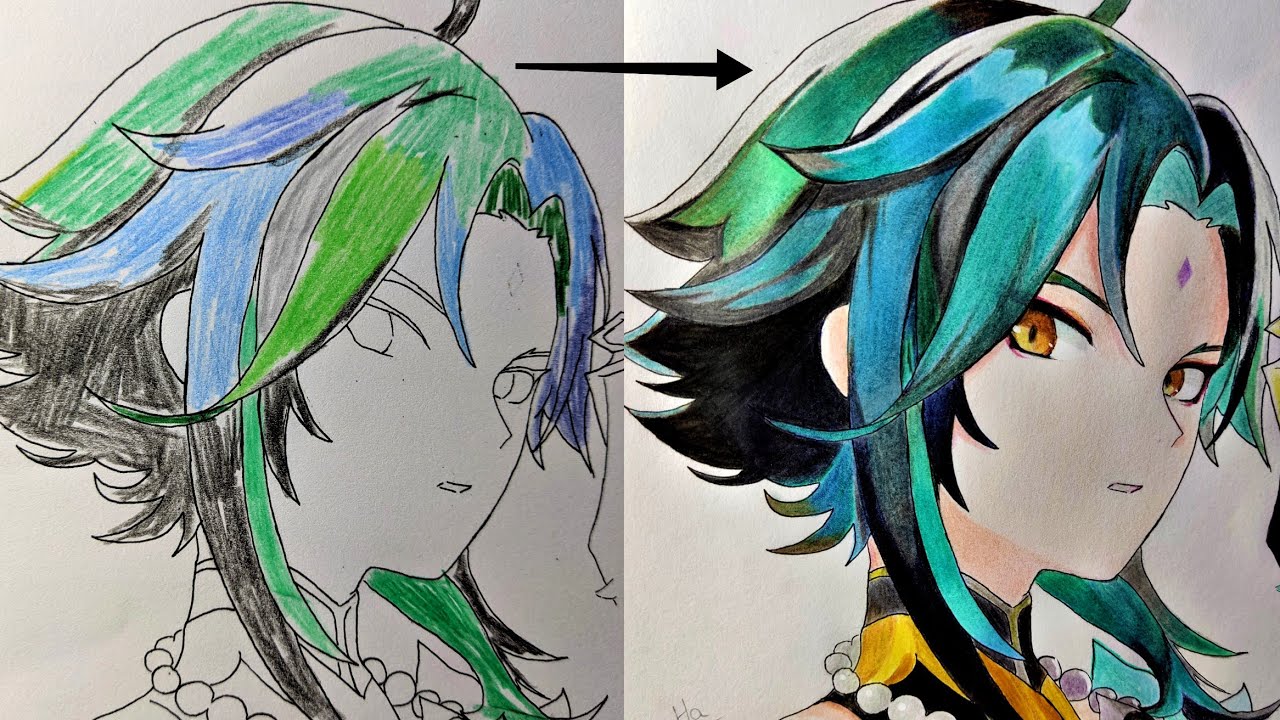 How to color Anime hair using colored pencils | Step by step Tutorial ...