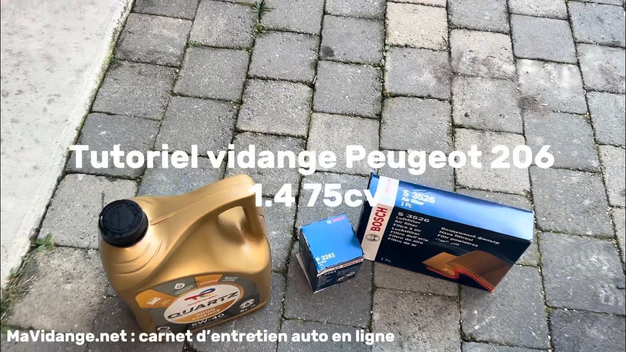 Tutoriel Vidange + Filtre à huile Peugeot 206 1.4i 75cv essence (débutant), moteur TU3 JP