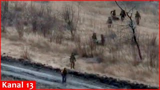 Group of Russian soldiers who came to help the wounded on battlefield come under artillery fire