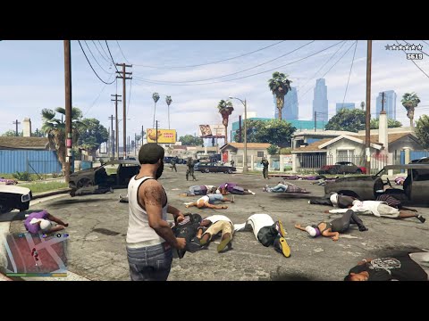 GTA 5 - Grove Street Minigun Massacre + Ten Star Escape