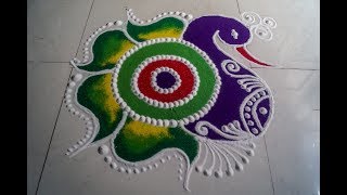 Beautiful Peacock Rangoli Design | Sanskar Rangoli