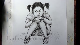 How to Draw Cute Baby Girl with Pouting Face Pencil Sketch for Beginners Step by Step Drawing