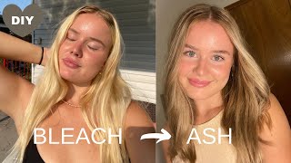 Little sister dyes my hair BLEACH BLONDE to ASH BROWN with box dye (DIY AT HOME)