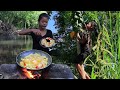Yummy Green papaya fried spicy with Chicken egg - Cooking papaya for Food ideas in forest