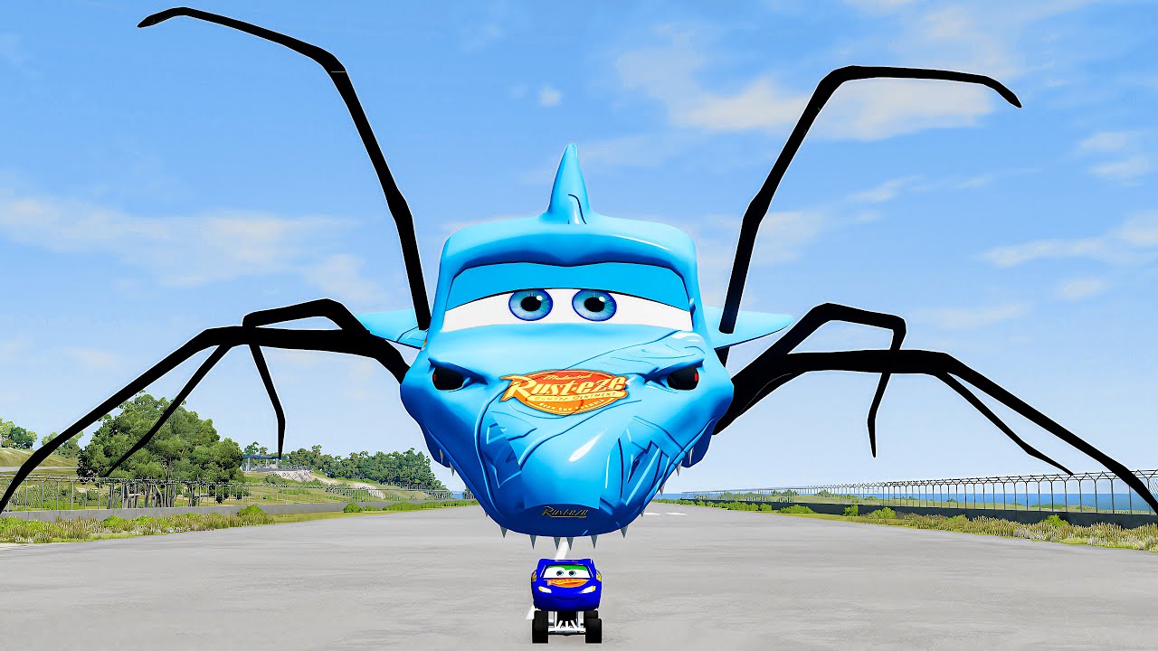 Epic escape from Lightning McQueen Potato Monter , MCqueen Shark  , YellowSpider BeamNG.Drive