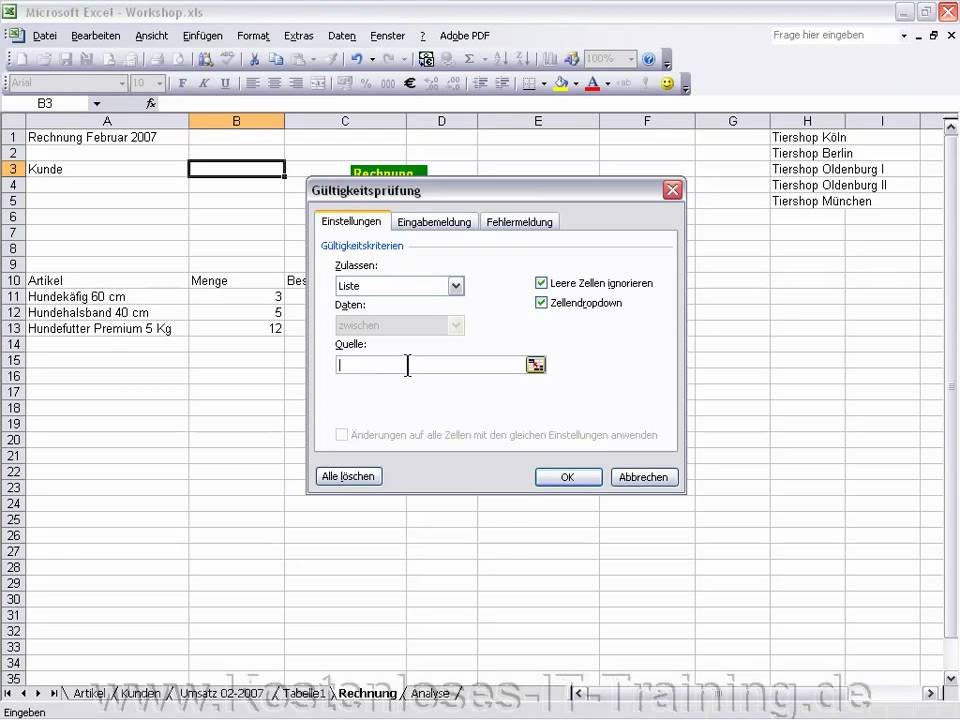 Excel Gultigkeitsliste Dropdown Liste Auf Externem Blatt Erstellen Youtube