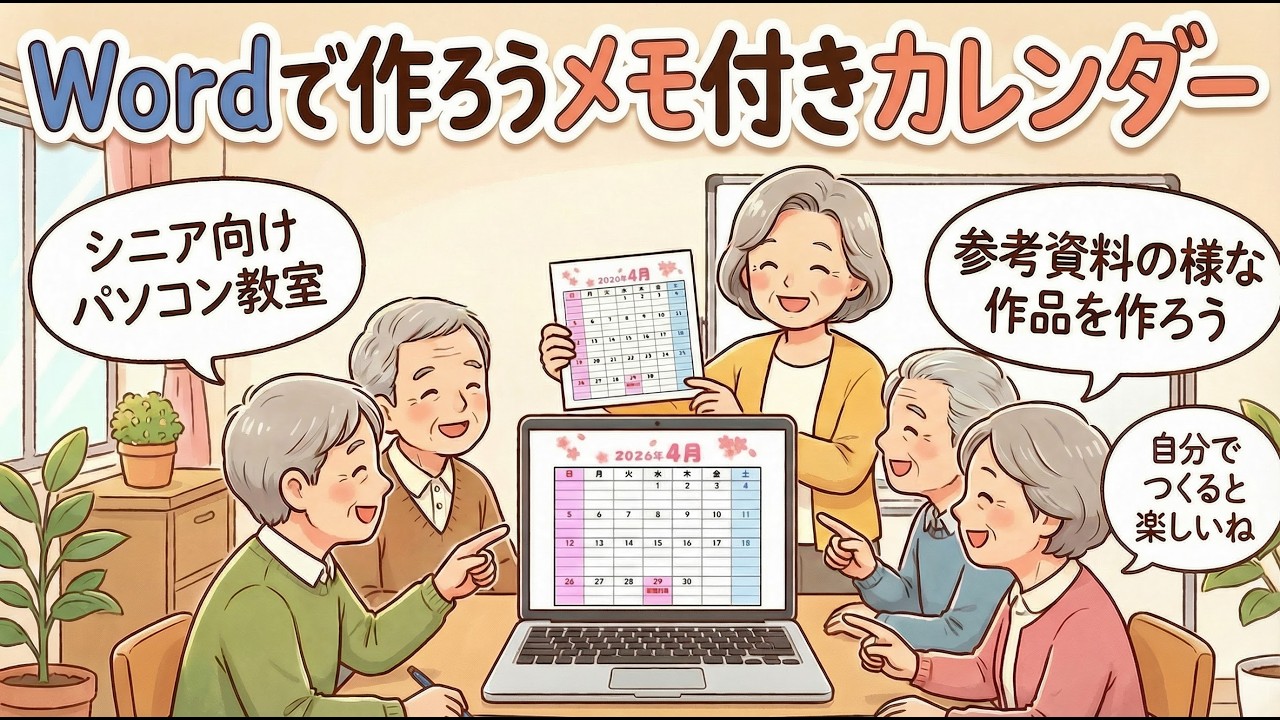 【パソコン教室】ワード作ろう  メモ欄付きカレンダー(Word)