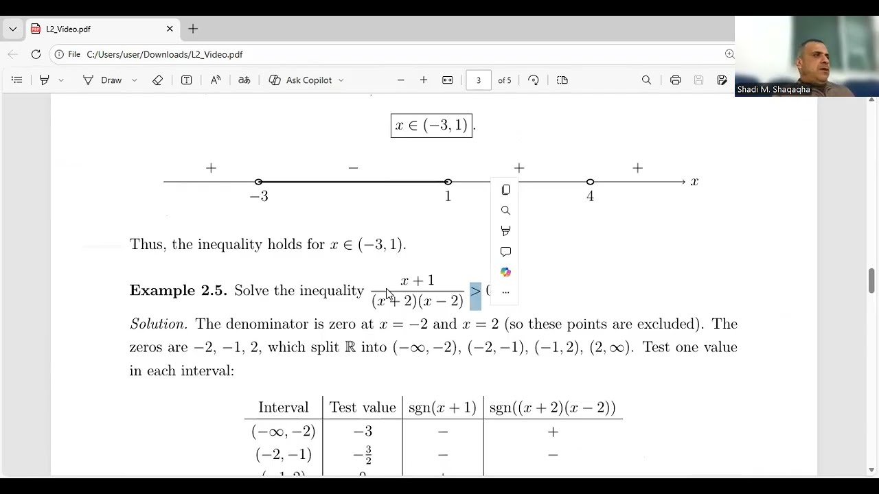 Calculus I – Lecture 2:  Solving Inequalities Sign Charts & Rational Inequalities
