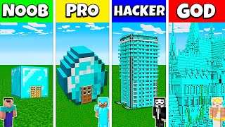 Minecraft Battle: NOOB vs PRO vs HACKER vs GOD: DIAMOND BLOCK HOUSE BASE BUILD CHALLENGE \/ Animation