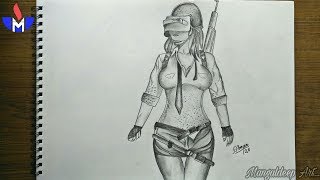 pubg drawing step by step।pencil drawing ।pubg girl drawing