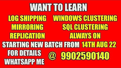 Starting New Batch on Sql DBA HA & DR Concepts from 14th August