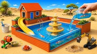 DIY Mini Brick House With Slide, Fountain & Clear Water Pool