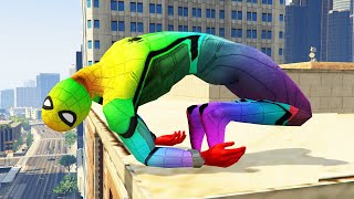 GTA 5 Rainbow Spiderman Parkour Jumps (Funny Moments & Ragdols)