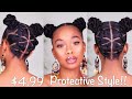 EASY PROTECTIVE STYLE|$4.99 Twisty top knots+ Rubberband Updo using Marley Hair on Short 4c Hair