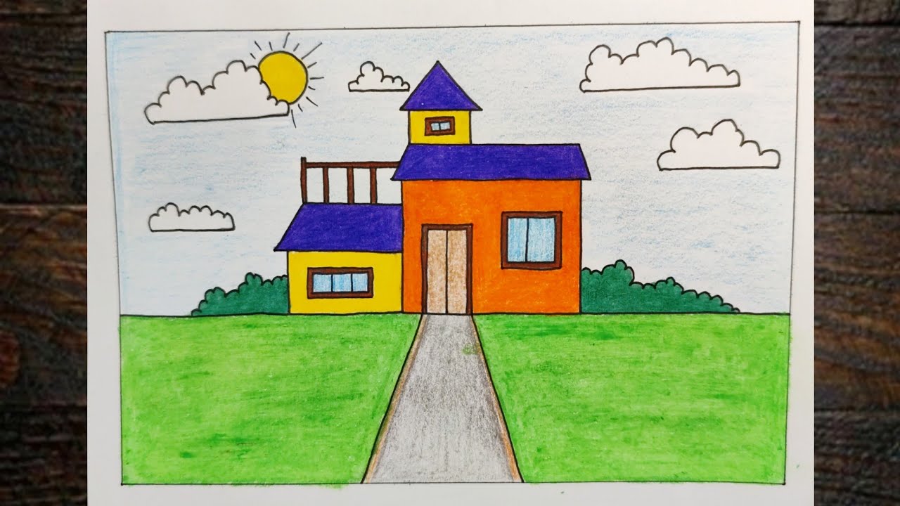 House Drawing / How to Draw a House / House Scenery Drawing Easy Step ...