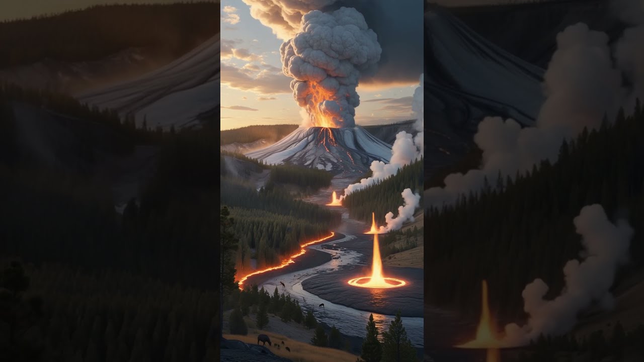 Yellowstone Volcano Eruption Simulation 2025
