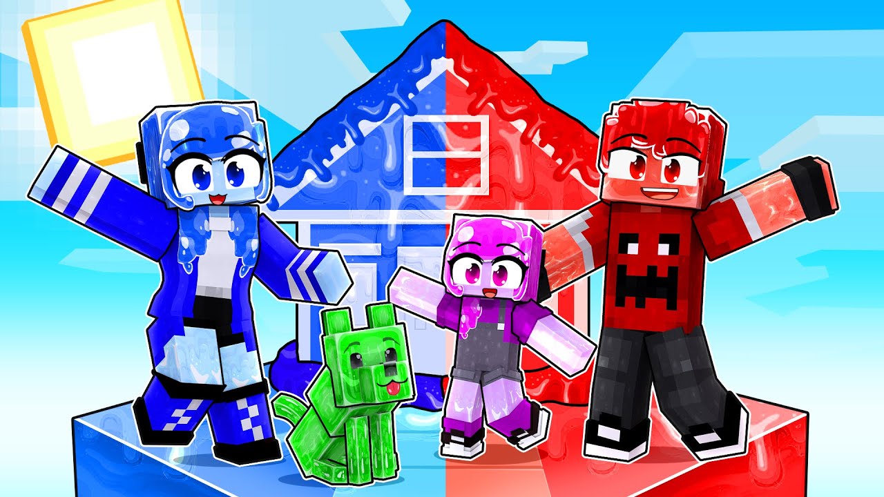 JOGANDO com uma FAMILIA SLIME em APENAS UM BLOCO no Minecraft