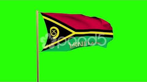 Vanuatu Flag With Title Waving In The Wind. Looping Sun Rises Style. Animation