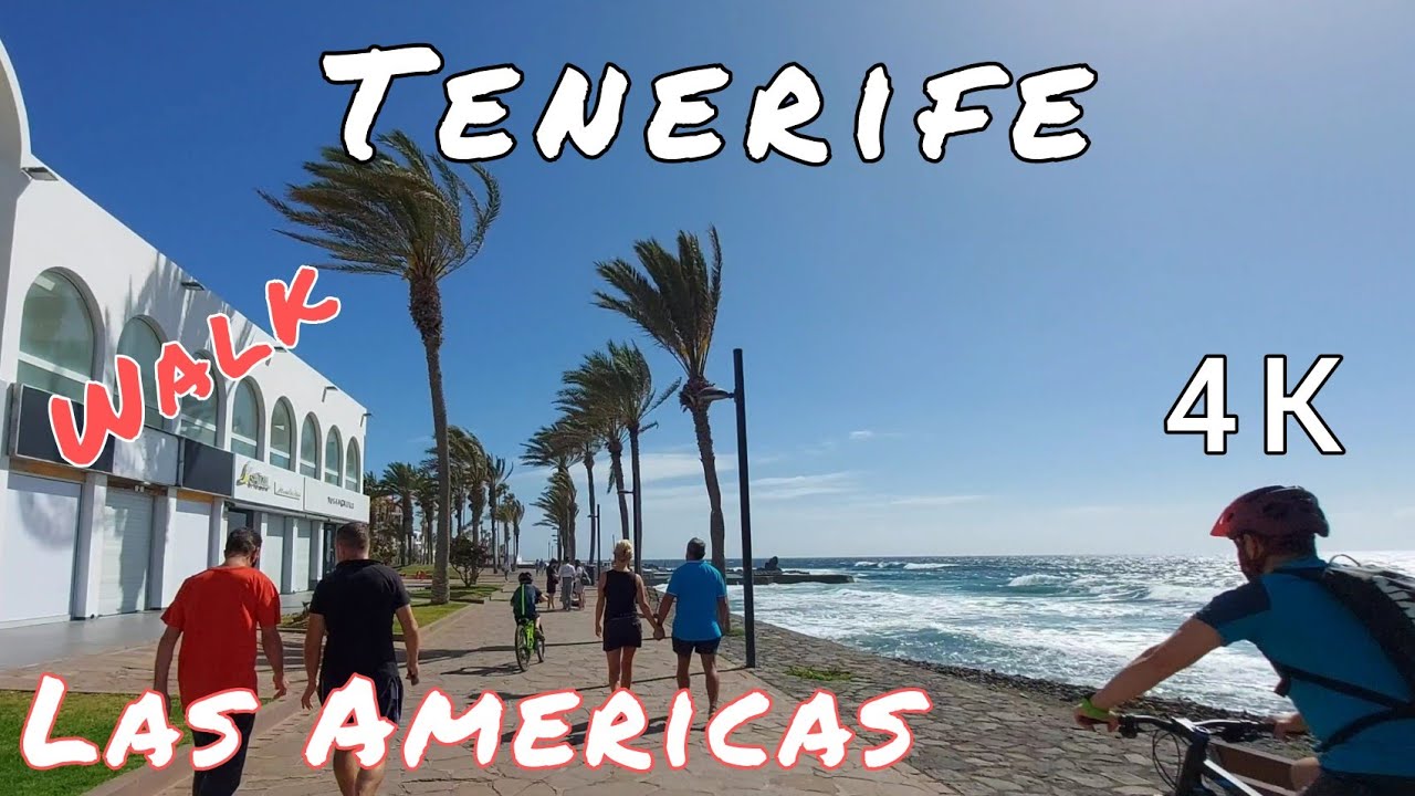 Walk promenade Las Américas, Tenerife, Spain. 4K