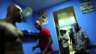 Bernard Hopkins 'teaches' Rashad Evans how to throw a right hand.....