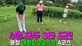파크골프 3타전략 🚩 4명 모두 모든 홀 3타 이내 도전 합니다. 평창 대화파크골프장 A코스 라운드 영상 입니다. 누가 성공하고 누가 실패 했을까요?