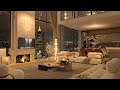 Cozy bedroom  opulent winter evenings  infusing living room with jazz harmony and falling snow 