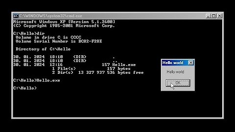 Hello world for Win32 in 157 bytes