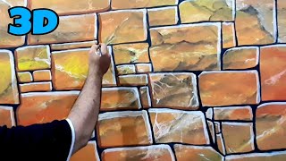 بقطعة قماش وفرشاة اصنع بنفسك ديكور حجري 3d               Stone decor Step by Step