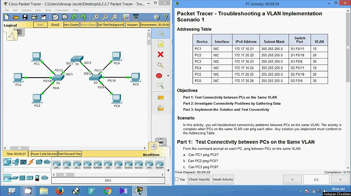 6.2.3.7 Packet Tracer - Troubleshooting a VLAN Implementation   Scenario 1