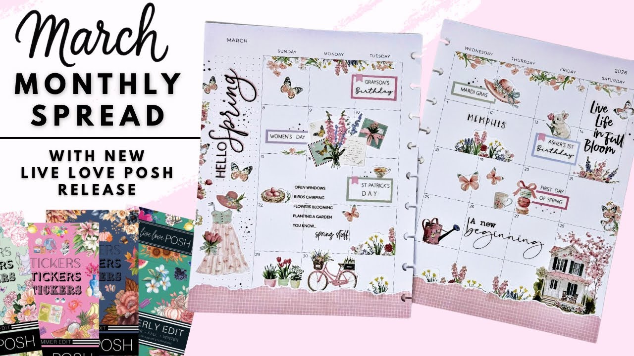 PLAN WITH ME & FLIP THROUGH | MARCH MONTHLY SPREAD WITH LIVE LOVE POSH RELEASE | THE HAPPY PLANNER