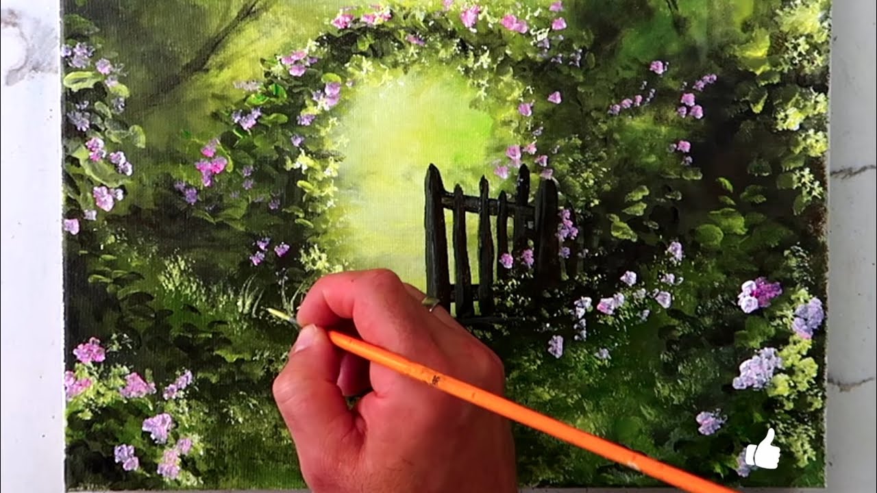 How to Paint a Garden Arch with Flowers 🌸| Acrylic Step by Step | Oval Brush