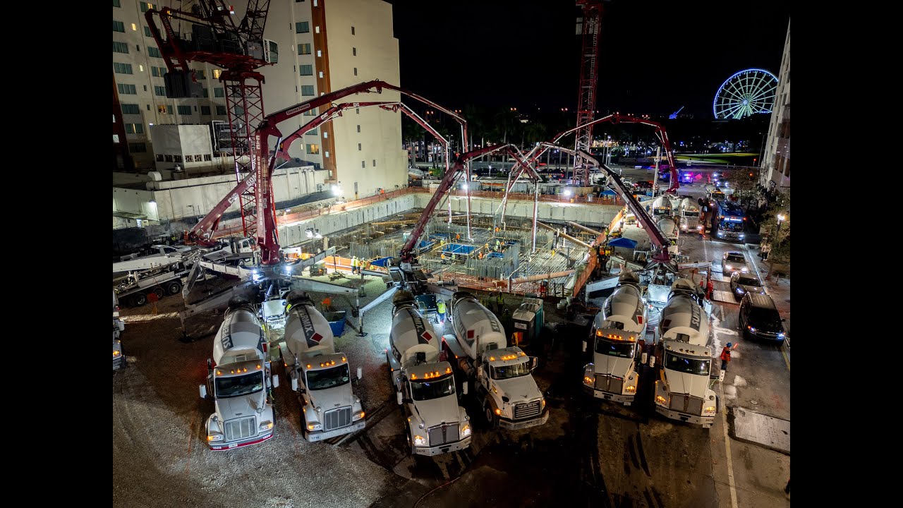 Waldorf Astoria Miami foundation pour documented for Heidelberg Materials by Drone Permission in Downtown Miami