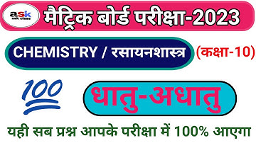 पाठ-3 ( धातु-आधातु ) || Class 10th Chemistry Chapter 3 Objective Question || Dhatu Adhatu Class 10