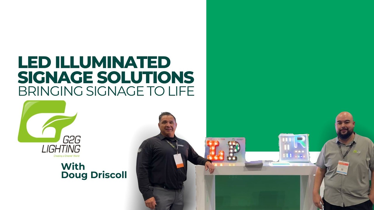Doug Driscoll of G2G Lighting and James Bailey of Laird Plastics discuss LED illuminated signage at ISA Sign Expo 2026