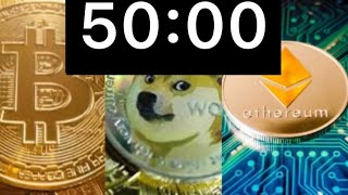 50 Minute silent Countdown Timer with Cryptocurrency Market Prices: Bitcoin, Ethereum, Dogecoin