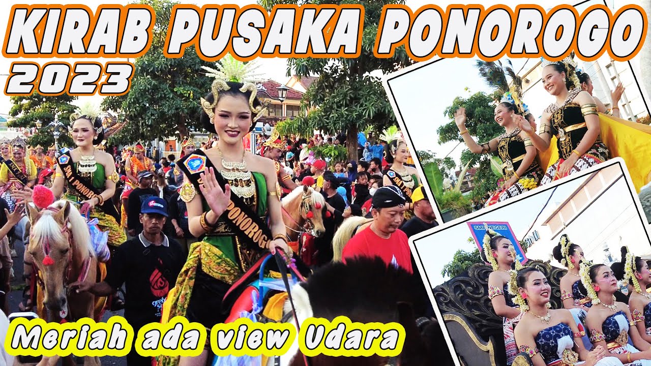 PONOROGO HERITAGE KIRAB 2023 Серия Grebeg Suro оживлена ​​видом с воздуха дрона