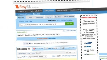 Citing websites using easybib.com