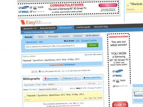 Citing websites using easybib.com