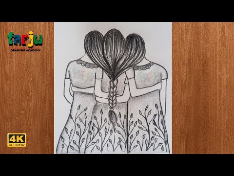 Best Friends Pencil Sketch Tutorial How To Draw Three Friends Hugging Each Other Viral Chop Video
